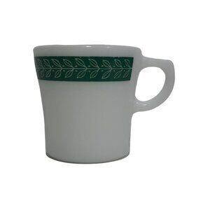 Corning Laurel Leaf Green Grecian Style Trim Milk Glass Coffee USA Vintage